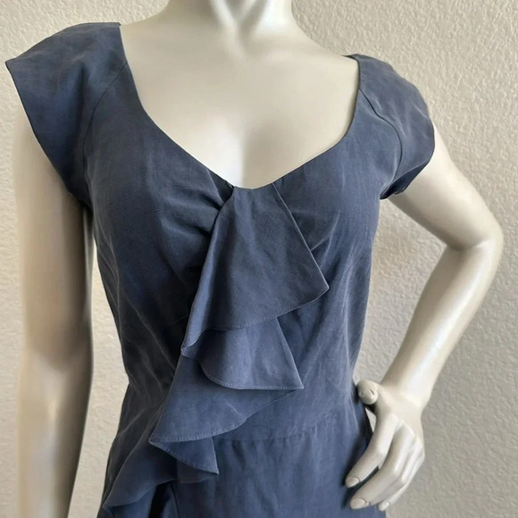 Rebecca Taylor Mason Blue Cap Sleeve Ruffle Linen Sheath Dress NWT Sz.6 - Picture 6 of 8